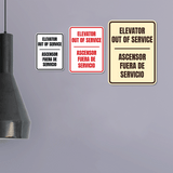 Signs ByLITA Portrait Round Elevator Out Of Service Door or Wall Sign | Spanish Bilingual Business Signs