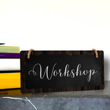 Workshop 5x10 Hanging Plus Wall or Door Sign | Rustic Twine | Range of Vibrant Decor Styles | Room Signs For Home and Business