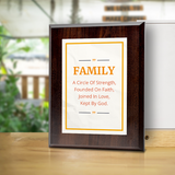 Family A Circle Of Strength, Founded On Faith, Joined In Love, Kept By God. Decorative Wall Plaque With Easel Acrylic Stand | Religious Plaques