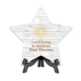 Religious Decor Star Table Sign Premium Sublimated Hardboard | Includes Acrylic Easel Stands | Family And Friends Community | Church Table Sign