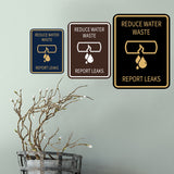 Signs ByLITA Portrait Round Reduce Water Waste: Report Leaks Door or Wall Sign Durable ABS Plastic | Laser Engraved | Easy Installation | Kitchen | Hygiene