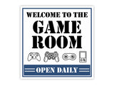 Square Plus Welcome To The Game Room Open Daily Wall or Door Sign | Easy Installation | Gaming Room Signage
