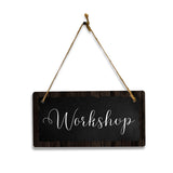 Workshop 5x10 Hanging Plus Wall or Door Sign | Rustic Twine | Range of Vibrant Decor Styles | Room Signs For Home and Business
