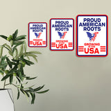 Portrait Round Plus Proud American Roots: Growing in the USA Door or Wall Sign | Easy Installation | Patriotic Stars and Stripes USA Pride Sign