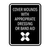 Signs ByLITA Portrait Round Cover Wounds With Appropriate Dressing or Band Aid Door or Wall Sign Durable ABS Plastic | Laser Engraved | Easy Installation | Kitchen | Hygiene