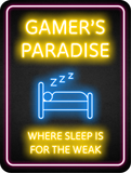 Portrait Round Plus Gamer's Paradise: Where Sleep is for the Weak Wall or Door Sign | Easy Installation | Gaming | Home Decor