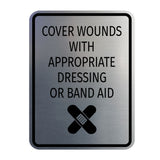 Signs ByLITA Portrait Round Cover Wounds With Appropriate Dressing or Band Aid Door or Wall Sign Durable ABS Plastic | Laser Engraved | Easy Installation | Kitchen | Hygiene