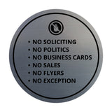 Signs ByLITA Circle No Soliciting No Politics No Business Cards No Sales No Flyers No Exception Wall or Door Sign