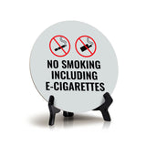No Smoking Including E-Cigarettes Circle Table Sign with Acrylic Stand (5x5") | Home & Office Decor