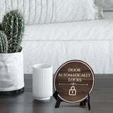 Door Automatically Locks Circle Table Sign with Acrylic Stand (5x5") | Patron Guest Comfort and Safety Sign