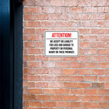 Classic Framed Plus Attention! We Accept No Liability For Loss and Damage to Property or Personal Injury On These Premises Wall or Door Sign | Easy Installation | Disclaimer Waiver Notice