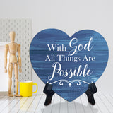 Sign ByLITA Heart With God All Things Are Possible, Blue Wood Color, Table Sign (6"x5")
