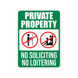Portrait Round Plus Private Property No Soliciting No Loitering Door or Wall Sign | Safety Signage