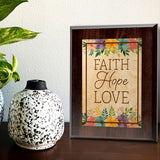 Faith Hope Love Decorative Wall Plaque With Easel Acrylic Stand | Religious Feel Good Home Decor
