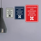 Signs ByLITA Portrait Round Cover Wounds With Appropriate Dressing or Band Aid Door or Wall Sign Durable ABS Plastic | Laser Engraved | Easy Installation | Kitchen | Hygiene