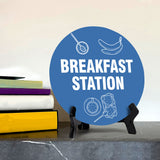 Breakfast Station Circle Table Sign with Acrylic Stand (5x5") | Public Spaces Signage
