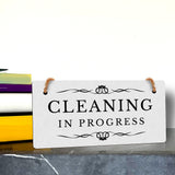 Cleaning In Progress 5" x 10" Hanging Wall or Door Sign | Rustic Twine | Stylish Business or Office Signage