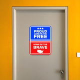 Portrait Round Plus Proud Land of the Free, Home of the Brave Door or Wall Sign | Easy Installation | Patriotic Stars and Stripes USA Pride Sign