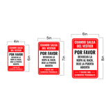 Portrait Round Plus Cuando Salga del Vestier Por Favor Devuelva La Ropa Al Rack, Deje La Puerta Abierta Y Revise Sus Elementos Personales Wall or Door Sign | Spanish Dressing Room Retailer Signage