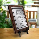 Legal and Justice Theme Custom Award Plaque | Achievement and Service Personalizable Plaques