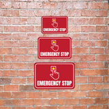 Classic Framed Plus Emergency Stop Wall or Door Sign | Health & Safety Warning Signage