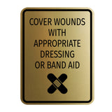 Signs ByLITA Portrait Round Cover Wounds With Appropriate Dressing or Band Aid Door or Wall Sign Durable ABS Plastic | Laser Engraved | Easy Installation | Kitchen | Hygiene