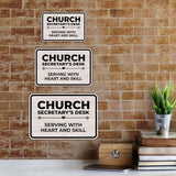 Classic Framed Plus Church Secretary’s Desk – Serving With Heart and Skill Door or Wall Sign | Church and Place of Worship Signs