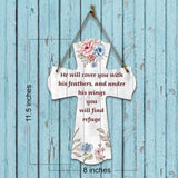 He will cover you with his feathers, and under his wings you will find refuge Cross Hanging Sign | Rustic Twine | Inspiring Religious Bible Decor