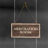 Arbitration Room 5" x 10" Hanging Wall or Door Sign | Legal and Court House Rustic Twine Signage