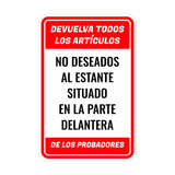 Portrait Round Plus Devuelva todos los Artículos No Deseados Al Estante Situado en la Parte Delantera de los Probadores Wall or Door Sign | Spanish Dressing Room Retailer Signage