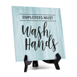 Signs ByLITA Employees Must Wash Hands, Wood Color, Square Table Sign (5
