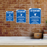 Portrait Round Plus Attention Please Shower Before Entering Pool Atencion Por Favor Ducharse Antes De Entrar A La Piscina Wall or Door Sign | Indoor Gym Signage