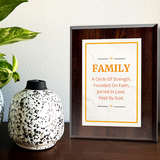 Family A Circle Of Strength, Founded On Faith, Joined In Love, Kept By God. Decorative Wall Plaque With Easel Acrylic Stand | Religious Plaques