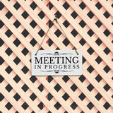 Meeting In Progress 5" x 10" Hanging Wall or Door Sign | Rustic Twine | Stylish Business or Office Signage