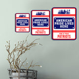 Portrait Round Plus American Pride Lives Here: Home of Proud Patriots Door or Wall Sign | Easy Installation | Patriotic Stars and Stripes USA Pride Sign
