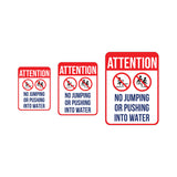 Portrait Round Plus Attention No Jumping Or Pushing Into Water Wall or Door Sign | Indoor Gym & Pool Signage