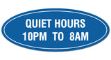 Signs ByLITA Oval Quiet Hours 10PM to 8AM Sign - Laser-Engraved Lettering | Durable ABS Plastic | Vibrant Colors | Powerful Foam Tape