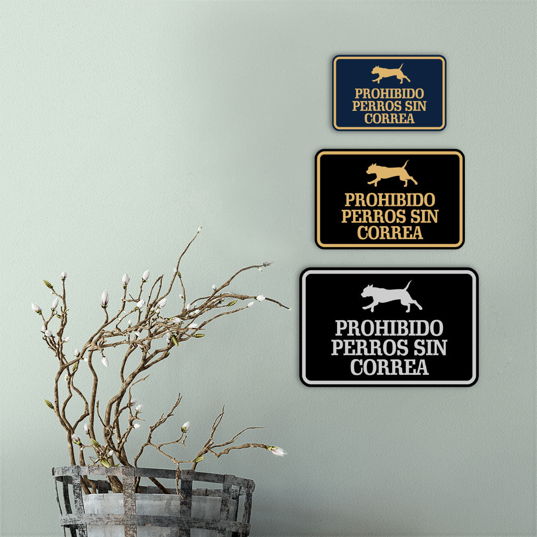 Signs ByLITA Classic Framed Prohibido Perros Sin Correa Graphic Spanish Security Wall or Door Sign