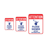 Portrait Round Plus Attention Please Shower Before Entering Pool Wall or Door Sign | Indoor Gym Signage
