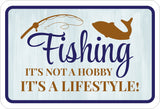Classic Framed Plus Fishing it's Not a Hobby. It's a Lifestyle! Wall or Door Sign | Fishing Angling Appreciation Decoration