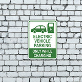 Portrait Round Plus Electric Vehicle Parking Only While Charging Door or Wall Sign | Electric Vehicle Charging Station | Parking