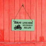 Biker Lives Here With The Ride Of His Life 5" x 10" Hanging Wall or Door Sign | Home Decor