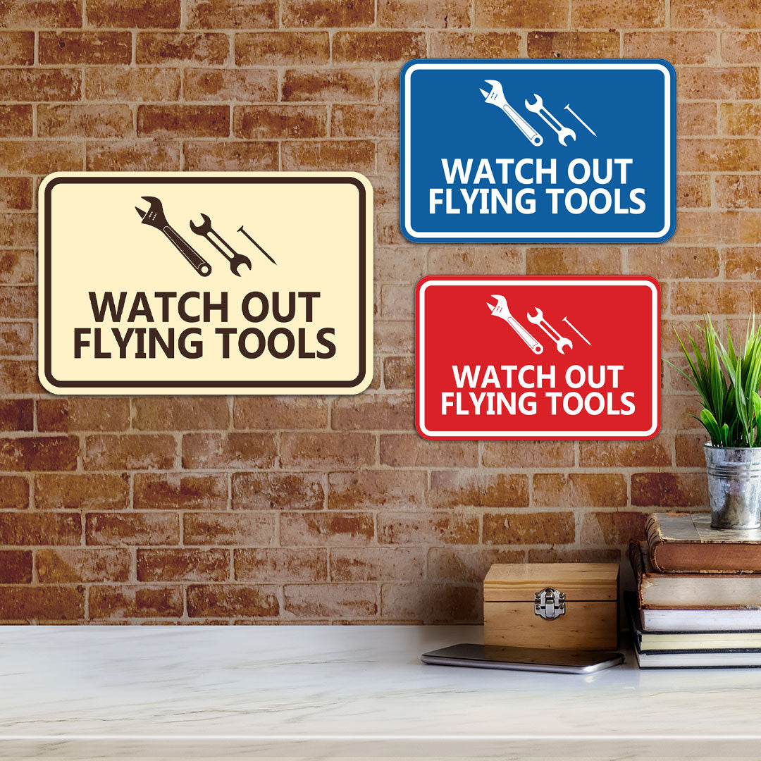Signs ByLITA Classic Framed Watch Out Flying Tools Wall or Door Sign