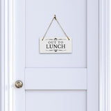 Out to Lunch 5" x 10" Hanging Wall or Door Sign | Rustic Twine | Stylish Business or Office Signage