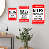 Portrait Round Plus La Administración No Es Responsable de los Artículos Perdidos o Robados Wall or Door Sign | Spanish Dressing Room Retailer Signage