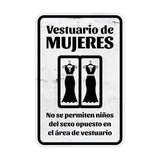 Portrait Round Plus Vestuario de mujeres No se permiten niños del sexo opuesto en el área de vestuario Wall or Door Sign | Spanish Dressing Room Retailer Signage