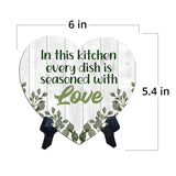 In This Kitchen Every Dish is Seasoned With Love Heart Table Sign with Acrylic Stand (6x5") | Just Married Decoration Idea