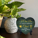 I Can Do All Things Through Christ Who Strengthens Me Phil 4:13 Heart Table Sign with Acrylic Stand (6x5") | Religious Home Decor