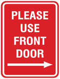 Signs ByLITA Portrait Round Please Use Front Door Right Arrow Sign - Laser-Engraved Lettering | Durable ABS Plastic | Vibrant Colors | Powerful Foam Tape