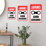 Portrait Round Plus Ladrones Serán Acusados Wall or Door Sign | Spanish Shoplifting Retailer Signage